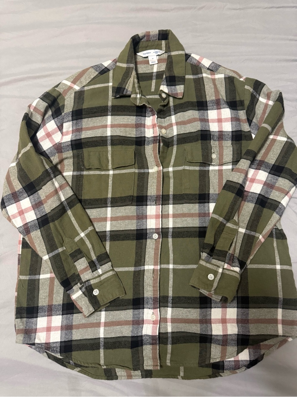 Old Navy Olive Green Plaid Button-Down Shirt